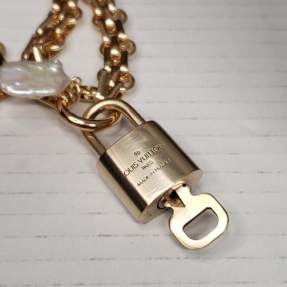Authentic Louis Vuitton Lock & Key w/ Unbranded Stainless Steel Chain Necklace - Picture 11 of 14